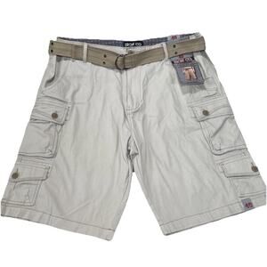 IRON CO. 'Messenger' Cargo Belted Below Knee Shorts Khaki Size 40 NEW